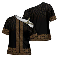 New Zealand Maori Kowhaiwhai Cross Shoulder Shirt Parauri Maui and Mangopare - Polynesian Pride