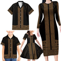 New Zealand Maori Kowhaiwhai Family Matching Long Sleeve Bodycon Dress and Hawaiian Shirt Parauri Maui and Mangopare LT9 - Polynesian Pride