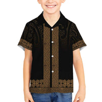 New Zealand Maori Kowhaiwhai Family Matching Off Shoulder Short Dress and Hawaiian Shirt Parauri Maui and Mangopare LT9 Son's Shirt Brown - Polynesian Pride