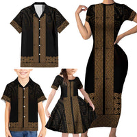New Zealand Maori Kowhaiwhai Family Matching Short Sleeve Bodycon Dress and Hawaiian Shirt Parauri Maui and Mangopare LT9 - Polynesian Pride