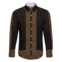 New Zealand Maori Kowhaiwhai Family Matching Short Sleeve Bodycon Dress and Hawaiian Shirt Parauri Maui and Mangopare LT9 Dad's Shirt - Long Sleeve Brown - Polynesian Pride
