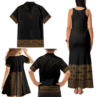 New Zealand Maori Kowhaiwhai Family Matching Tank Maxi Dress and Hawaiian Shirt Parauri Maui and Mangopare