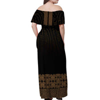 New Zealand Maori Kowhaiwhai Off Shoulder Maxi Dress Parauri Maui and Mangopare