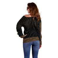 New Zealand Maori Kowhaiwhai Off Shoulder Sweater Parauri Maui and Mangopare