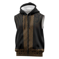 New Zealand Maori Kowhaiwhai Sleeveless Zip Hoodie Parauri Maui and Mangopare LT9 Brown - Polynesian Pride