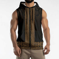 New Zealand Maori Kowhaiwhai Sleeveless Zip Hoodie Parauri Maui and Mangopare LT9 - Polynesian Pride