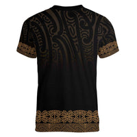 New Zealand Maori Kowhaiwhai Women V-Neck T-Shirt Parauri Maui and Mangopare LT9 - Polynesian Pride