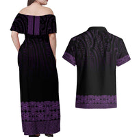 New Zealand Maori Kowhaiwhai Couples Matching Off Shoulder Maxi Dress and Hawaiian Shirt Waiporoporo Maui and Mangopare LT9 - Polynesian Pride