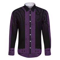 New Zealand Maori Kowhaiwhai Family Matching Short Sleeve Bodycon Dress and Hawaiian Shirt Waiporoporo Maui and Mangopare LT9 Dad's Shirt - Long Sleeve Purple - Polynesian Pride