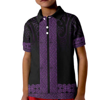 New Zealand Maori Kowhaiwhai Kid Polo Shirt Waiporoporo Maui and Mangopare LT9 Kid Purple - Polynesian Pride