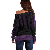 New Zealand Maori Kowhaiwhai Off Shoulder Sweater Waiporoporo Maui and Mangopare LT9 - Polynesian Pride