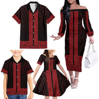 New Zealand Maori Kowhaiwhai Family Matching Off The Shoulder Long Sleeve Dress and Hawaiian Shirt Whero Maui and Mangopare