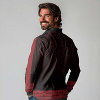 New Zealand Maori Kowhaiwhai Long Sleeve Polo Shirt Whero Maui and Mangopare