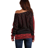 New Zealand Maori Kowhaiwhai Off Shoulder Sweater Whero Maui and Mangopare LT9 - Polynesian Pride