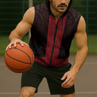 New Zealand Maori Kowhaiwhai Sleeveless Zip Hoodie Whero Maui and Mangopare LT9 - Polynesian Pride