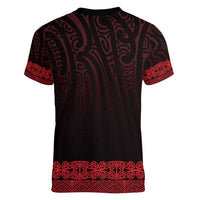 New Zealand Maori Kowhaiwhai Women V-Neck T-Shirt Whero Maui and Mangopare LT9 - Polynesian Pride