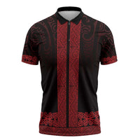 New Zealand Maori Kowhaiwhai Zipper Polo Shirt Whero Maui and Mangopare - Polynesian Pride