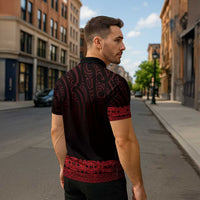 New Zealand Maori Kowhaiwhai Zipper Polo Shirt Whero Maui and Mangopare - Polynesian Pride