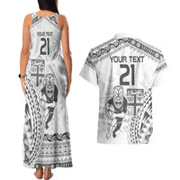 Custom Fiji Black Fern Couples Matching Tank Maxi Dress and Hawaiian Shirt Maori Warroir with Fijian Masi Pattern