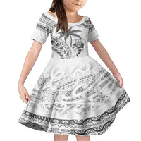 Custom Fiji Black Fern Family Matching Long Sleeve Bodycon Dress and Hawaiian Shirt Maori Warroir with Fijian Masi Pattern LT9 Daughter's Dress White - Polynesian Pride