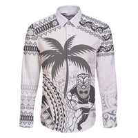 Custom Fiji Black Fern Family Matching Short Sleeve Bodycon Dress and Hawaiian Shirt Maori Warroir with Fijian Masi Pattern LT9 Dad's Shirt - Long Sleeve White - Polynesian Pride