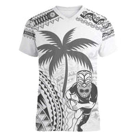 Custom Fiji Black Fern Women V-Neck T-Shirt Maori Warroir with Fijian Masi Pattern