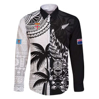Custom Fiji New Zealand Family Matching Mermaid Dress and Hawaiian Shirt Maori mix Tapa Pattern Version LT9 Dad's Shirt - Long Sleeve Black - Polynesian Pride