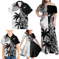 Custom Fiji New Zealand Family Matching Off Shoulder Maxi Dress and Hawaiian Shirt Maori mix Tapa Pattern Version