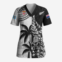 Fiji New Zealand Rugby Personalised Scrub Top Maori and Tapa Pattern - Polynesian Pride