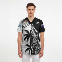 Fiji New Zealand Rugby Personalised Scrub Top Maori and Tapa Pattern - Polynesian Pride