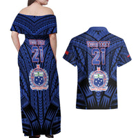 Custom Manu Samoa Sevens Rugby Couples Matching Off Shoulder Maxi Dress and Hawaiian Shirt Samoan Tribal Tattoo