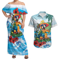Funny Parrot Margarita Five O'clock Somewhere Couples Matching Off Shoulder Maxi Dress and Hawaiian Shirt LT9 Blue - Polynesian Pride