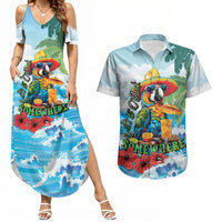 Funny Parrot Margarita Five O'clock Somewhere Couples Matching Summer Maxi Dress and Hawaiian Shirt LT9 Blue - Polynesian Pride