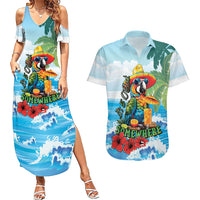 Funny Parrot Margarita Five O'clock Somewhere Couples Matching Summer Maxi Dress and Hawaiian Shirt
