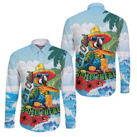 Funny Parrot Margarita Five O'clock Somewhere Family Matching Mermaid Dress and Hawaiian Shirt LT9 Dad's Shirt - Long Sleeve Blue - Polynesian Pride