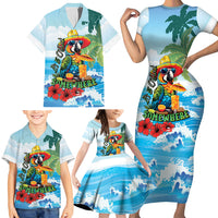 Funny Parrot Margarita Five O'clock Somewhere Family Matching Short Sleeve Bodycon Dress and Hawaiian Shirt