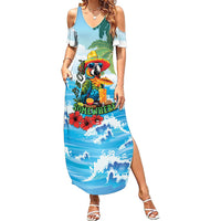 Funny Parrot Margarita Five O'clock Somewhere Summer Maxi Dress LT9 Women Blue - Polynesian Pride