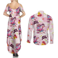 Hawaii Flamingo Hello Summer Couples Matching Summer Maxi Dress and Long Sleeve Button Shirt Hawaiian Quilt Pattern LT9 - Polynesian Pride