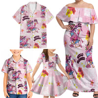 Hawaii Flamingo Hello Summer Family Matching Off Shoulder Maxi Dress and Hawaiian Shirt Hawaiian Quilt Pattern LT9 - Polynesian Pride