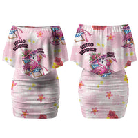 Hawaii Flamingo Hello Summer Family Matching Off Shoulder Short Dress and Hawaiian Shirt Hawaiian Quilt Pattern LT9 Mom's Dress Pink - Polynesian Pride