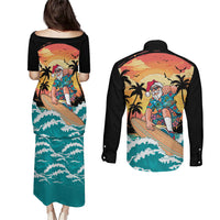 Vintage Santa Claus Surfing Summer Couples Matching Puletasi and Long Sleeve Button Shirt Mele Kalikimaka i Iulai! LT9 - Polynesian Pride