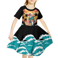 Vintage Santa Claus Surfing Summer Kid Short Sleeve Dress Mele Kalikimaka i Iulai! LT9 - Polynesian Pride