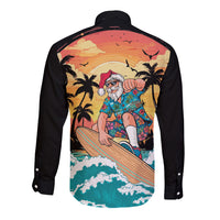 Vintage Santa Claus Surfing Summer Long Sleeve Button Shirt Mele Kalikimaka i Iulai!