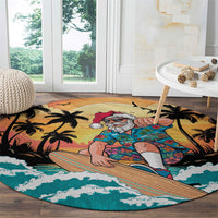 Vintage Santa Claus Surfing Summer Round Carpet Mele Kalikimaka i Iulai!