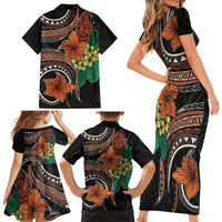 Vintage Hibiscus Pacific Floral Family Matching Short Sleeve Bodycon Dress and Hawaiian Shirt LT9 - Polynesian Pride