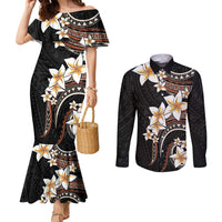 Vintage Plumeria Pacific Floral Couples Matching Mermaid Dress and Long Sleeve Button Shirt