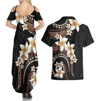 Vintage Plumeria Pacific Floral Couples Matching Summer Maxi Dress and Hawaiian Shirt