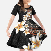 Vintage Plumeria Pacific Floral Family Matching Long Sleeve Bodycon Dress and Hawaiian Shirt LT9 Daughter's Dress Black - Polynesian Pride
