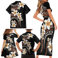 Vintage Plumeria Pacific Floral Family Matching Short Sleeve Bodycon Dress and Hawaiian Shirt LT9 - Polynesian Pride