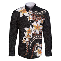 Vintage Plumeria Pacific Floral Family Matching Short Sleeve Bodycon Dress and Hawaiian Shirt LT9 Dad's Shirt - Long Sleeve Black - Polynesian Pride